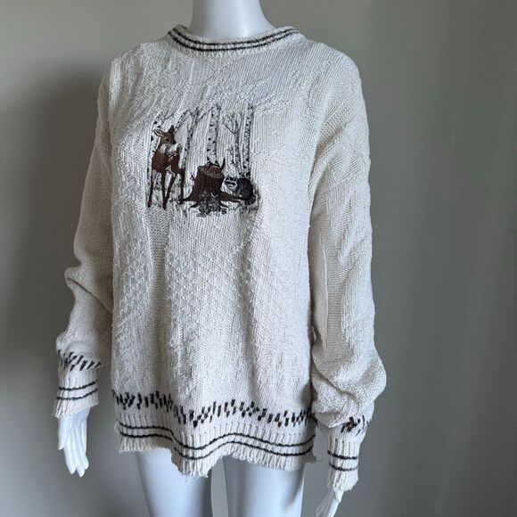 Vintage 90’s Cabin Core Crewneck Embroidered Critters Cotton Sweater - Picture 4 of 8